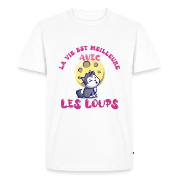 Enfant Fille La Vie Est Meilleure avec les Loups - T-shirt Premium bio Homme - blanc - Devant - Nico (187cm)