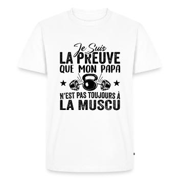 Preuve que mon papa muscu, Papa Musclé, Nouveau-né - T-shirt Premium bio Homme - blanc - Devant - Nico (187cm)