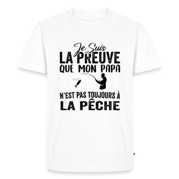 Preuve que mon papa pas toujours à la pêche - T-shirt Premium bio Homme - blanc - Devant - Nico (187cm)
