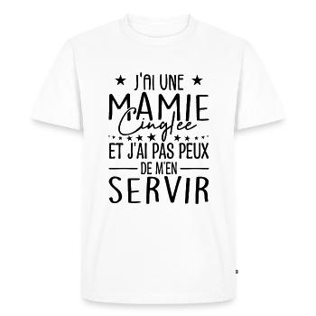 J'ai Une Mamie Cinglée et Je Peux M'en Servir - T-shirt Premium bio Homme - blanc - Devant - Nico (187cm)