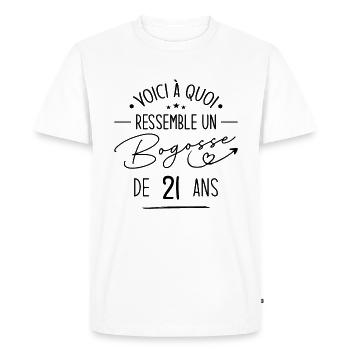 Bogosse 21 ans Cadeau Humour Anniversaire 21 ans - T-shirt Premium bio Homme - blanc - Devant - Nico (187cm)