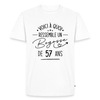 Bogosse 57 ans Cadeau Humour Anniversaire 57 ans - T-shirt Premium bio Homme - blanc - Devant - Nico (187cm)