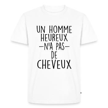 Homme Heureux n'a Pas de Cheveux - Calvitie Cadeau - T-shirt Premium bio Homme - blanc - Devant - Nico (187cm)