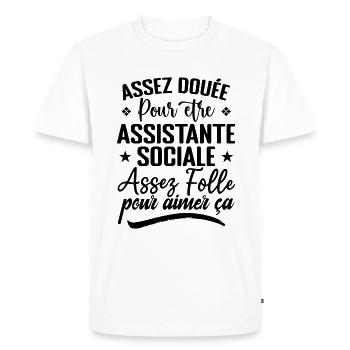Assistante Sociale Humour Métier Idée Cadeau Femme - T-shirt Premium bio Homme - blanc - Devant - Nico (187cm)