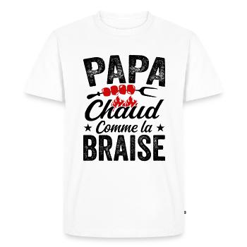 Papa Chaud Comme La Braise, Cadeau Humour Barbecue - T-shirt Premium bio Homme - blanc - Devant - Nico (187cm)
