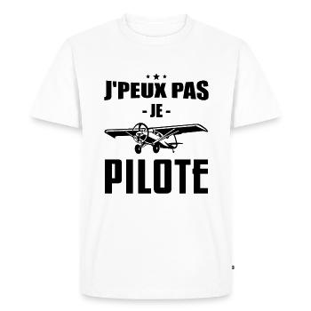 J'peux Pas Je Pilote - Cadeau Rétro Avion - T-shirt Premium bio Homme - blanc - Devant - Nico (187cm)