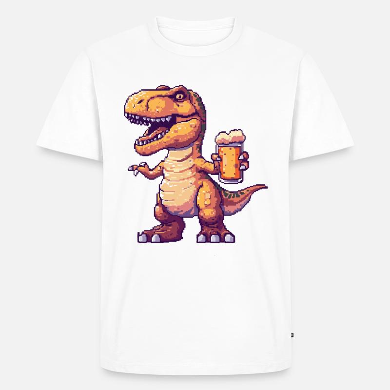 Dinosaurier T-Rex Bier Pixel - Männer Premium Bio T-Shirt - Weiß