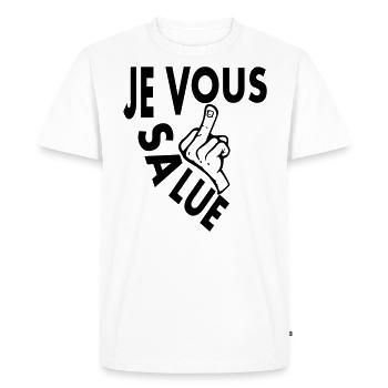Drôle d'Humour | je vous salue - T-shirt Premium bio Homme - blanc - Devant - Nico (187cm)
