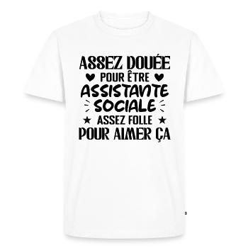 Assistante Sociale Humour Métier Idée Cadeau Femme - T-shirt Premium bio Homme - blanc - Devant - Nico (187cm)
