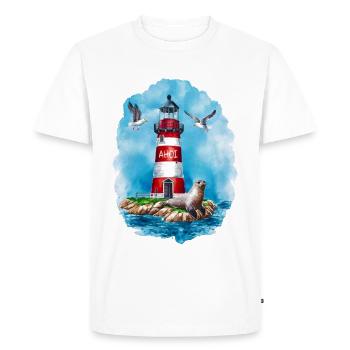 Ahoi Leuchtturm Aquarellmotiv - Männer Premium Bio T-Shirt - Weiß - Vorne - Nico (187cm)