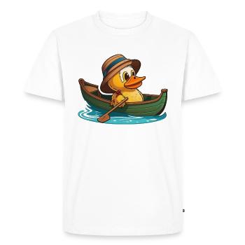 Cute duck in rowing boat with summer hat and flower - Men's Premium Organic T-Shirt - white - Front - Nico (187cm)