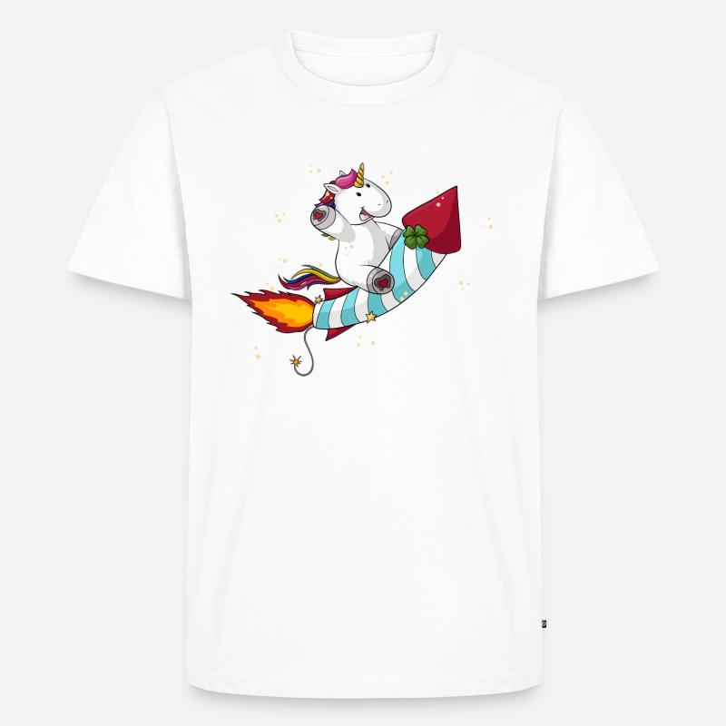 Comic Raketen Einhorn - Männer Premium Bio T-Shirt - Weiß
