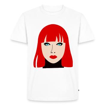 Femme rousse aux yeux bleus - T-shirt Premium bio Homme - blanc - Devant - Nico (187cm)