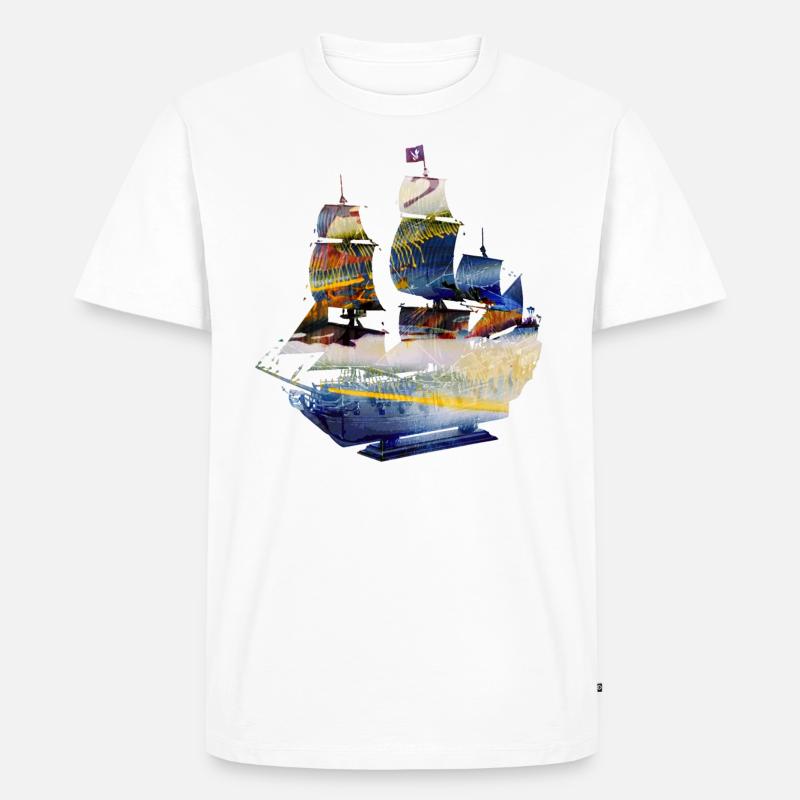 segelschiff,Schiff,Boot,Graffiti, Blau, Malerei - Männer Premium Bio T-Shirt - Weiß
