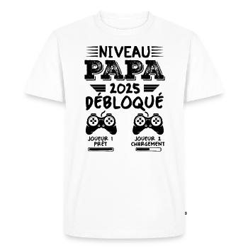 Niveau Papa Débloqué Futur Père 2025 Papa Cadeau - T-shirt Premium bio Homme - blanc - Devant - Nico (187cm)