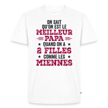 Meilleur Papa de Deux Filles - T-shirt Premium bio Homme - blanc - Devant - Nico (187cm)