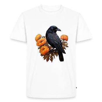 Corbeau sur fleur buisson Halloween automne - T-shirt Premium bio Homme - blanc - Devant - Nico (187cm)