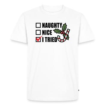 Christmas Naughty Nice Tried Funny Xmas List Gift - Men's Premium Organic T-Shirt - white - Front - Nico (187cm)