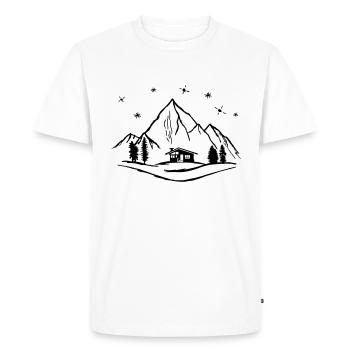 Montagnes, cabane et forêt avec ciel étoilé - T-shirt Premium bio Homme - blanc - Devant - Nico (187cm)