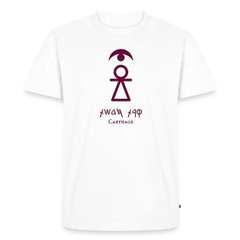 Sign of Tanit [Tyrian Purple + Punic (Carthage)] - Men's Premium Organic T-Shirt - white - Front - Nico (187cm)