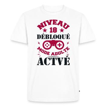 Niveau 18 Débloqué Anniversaire 18 Ans - T-shirt Premium bio Homme - blanc - Devant - Nico (187cm)