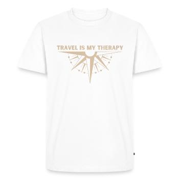 LE VOYAGE, C’EST MA THÉRAPIE - T-shirt Premium bio Homme - blanc - Devant - Nico (187cm)