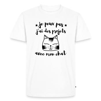 Je peux pas j ai des projets avec mon chat - T-shirt Premium bio Homme - blanc - Devant - Nico (187cm)