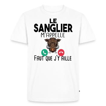Sanglier Chasseur Chasse Cadeau Humour - T-shirt Premium bio Homme - blanc - Devant - Nico (187cm)