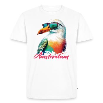 Amsterdam Netherlands Holiday Seagull with Sunglasses - Men's Premium Organic T-Shirt - white - Front - Nico (187cm)