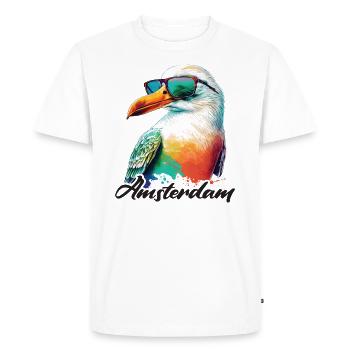 Amsterdam Netherlands Holiday Seagull with Sunglasses - Men's Premium Organic T-Shirt - white - Front - Nico (187cm)