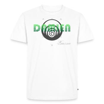Damien vert vert foncé étymo d'origine Grecque J.O - T-shirt Premium bio Homme - blanc - Devant - Nico (187cm)