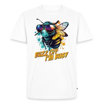 Bumblebee with sunglasses Buzz Off I'm Busy - Men's Premium Organic T-Shirt - white - Front - Nico (187cm)
