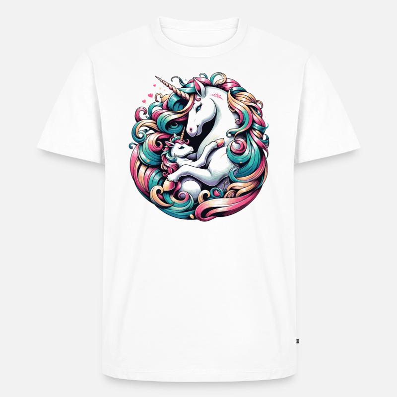 Einhorn Mutter Kind Liebe - Männer Premium Bio T-Shirt - Weiß