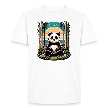 Panda Buddha monk praying in bamboo temple - Men's Premium Organic T-Shirt - white - Front - Nico (187cm)