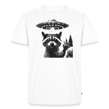 Funny Raccoon UFO Selfie - Men's Premium Organic T-Shirt - white - Front - Nico (187cm)