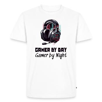 Gamer de jour comme de nuit Gaming Sleep Shirt - T-shirt Premium bio Homme - blanc - Devant - Nico (187cm)