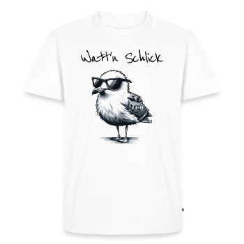 Watt’n Schlick Drôle de randonnée dans la vasière dicton de mouette - T-shirt Premium bio Homme - blanc - Devant - Nico (187cm)
