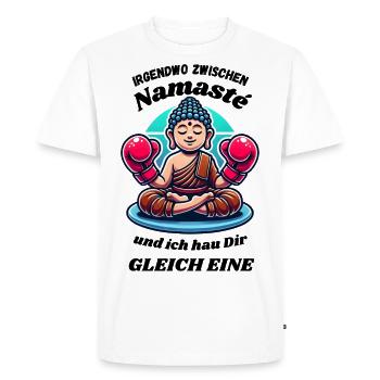 Quelque part entre le « Namasté » - T-shirt Premium bio Homme - blanc - Devant - Nico (187cm)