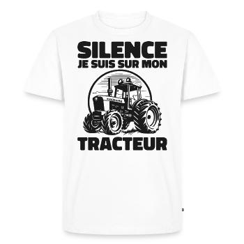 Silence I'm On My Tractor - Tractor Humor - Men's Premium Organic T-Shirt - white - Front - Nico (187cm)