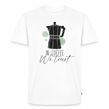 Dans le café, nous avons confiance - Café disant moka pot - T-shirt Premium bio Homme - blanc - Devant - Nico (187cm)