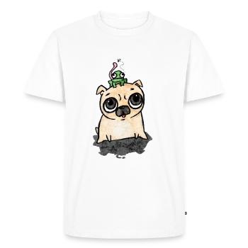 chien t-shirt avec la grenouille sur la tête et la mouche - T-shirt Premium bio Homme - blanc - Devant - Nico (187cm)