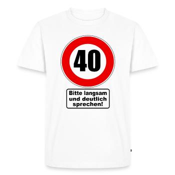 40ème anniversaire panneau de signalisation attention cadeau - T-shirt Premium bio Homme - blanc - Devant - Nico (187cm)