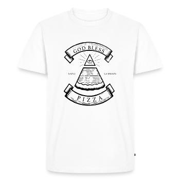 Que Dieu bénisse la pizza - T-shirt Premium bio Homme - blanc - Devant - Nico (187cm)