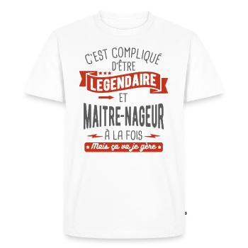 légendaire et maitre nageur - T-shirt Premium bio Homme - blanc - Devant - Nico (187cm)