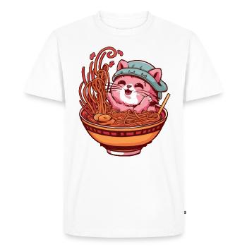 Kawaii Cat with Ramen Bowl - Men's Premium Organic T-Shirt - white - Front - Nico (187cm)