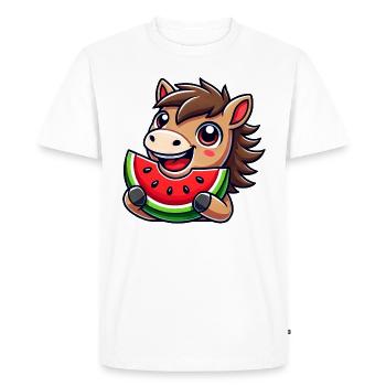 Mignon Cheval Pastèque Dessin animé Été - T-shirt Premium bio Homme - blanc - Devant - Nico (187cm)