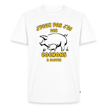 J’peux pas j’ai des cochons à élever - T-shirt Premium bio Homme - blanc - Devant - Nico (187cm)