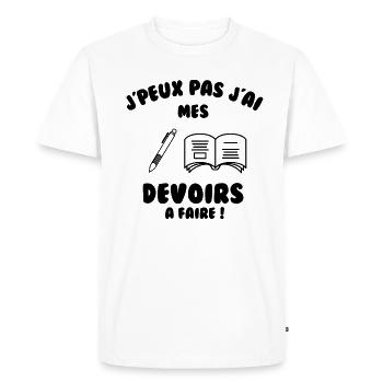 J’peux pas j’ai mes devoirs à faire - T-shirt Premium bio Homme - blanc - Devant - Nico (187cm)