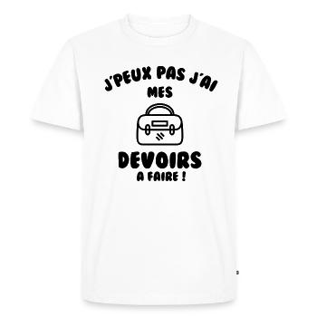 J’peux pas j’ai mes devoirs à faire - T-shirt Premium bio Homme - blanc - Devant - Nico (187cm)