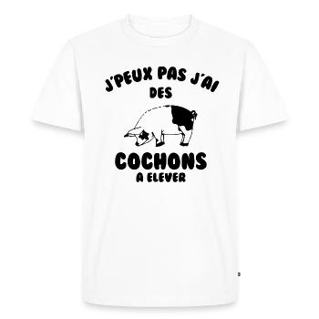 J’peux pas j’ai des cochons à élever - T-shirt Premium bio Homme - blanc - Devant - Nico (187cm)